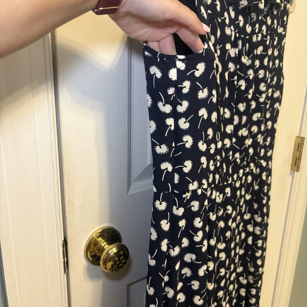 Talbots Dress Womens 10P Navy White Dandelion Midi Ruffle V-Neck Cottagecore New - Picture 16 of 16